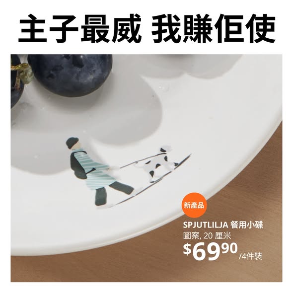 IKEA SPJUTLILJA 餐用小碟 主子最威 我賺佢使 牽牛圖案