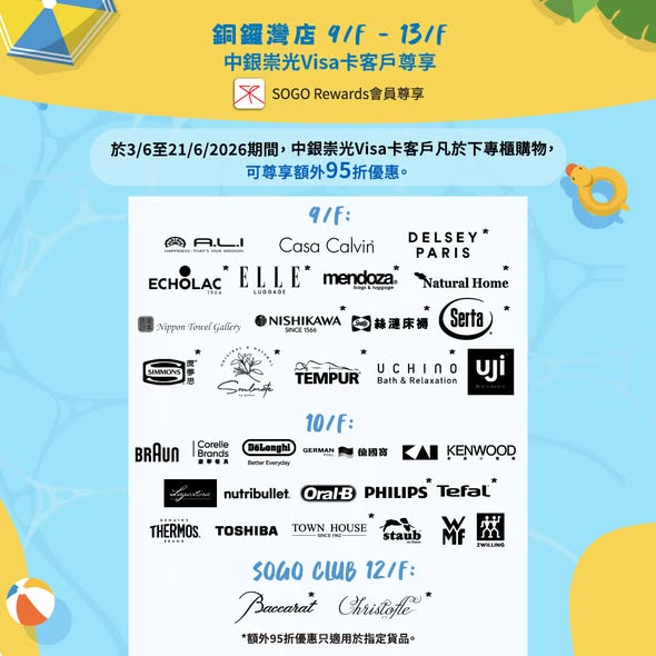 崇光百貨銅鑼灣店中銀崇光Visa卡額外95折海報